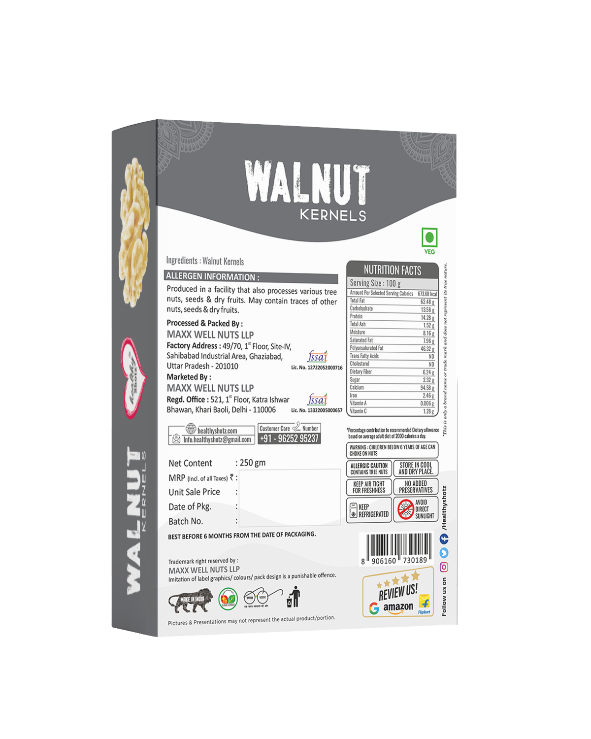 Healthy Shotz Walnut Kernel (Super) 500gram