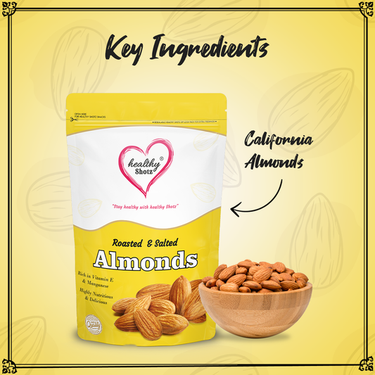 Healthy Shotz Roasted and Salted Almonds (Kernels 250gm)