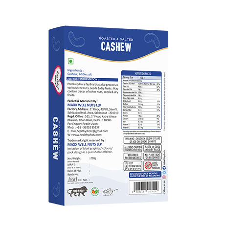 Healthy Shotz Roasted and Salted Cashew 320 (250gm)